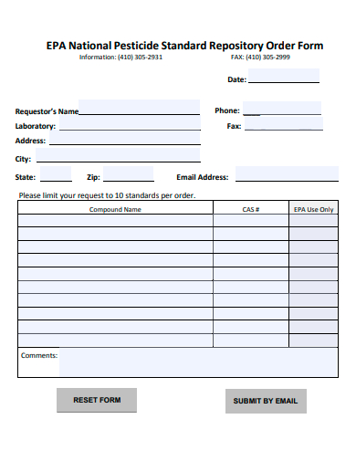 standard repository order form