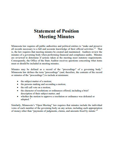 statement of position meeting minutes