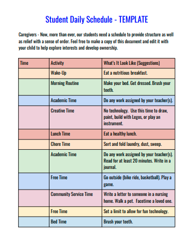 student daily schedule