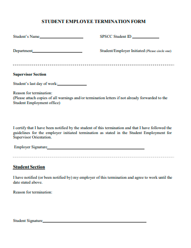 student employee termination form