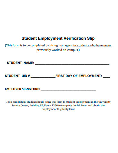 student employment verification slip