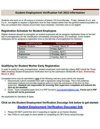 student employment verification
