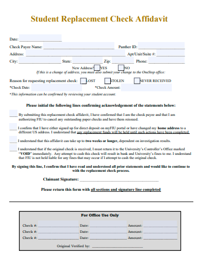 student replacement check affidavit template