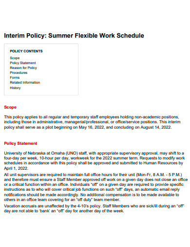 summer flexible work schedule