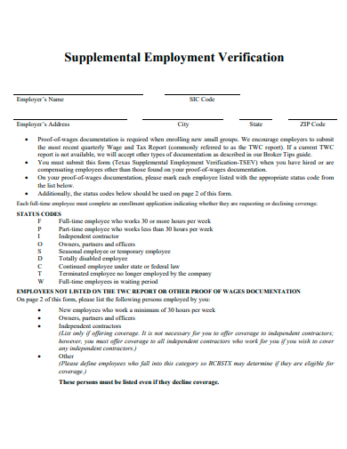 supplemental employment verification