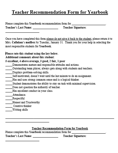 teacher recommendation form
