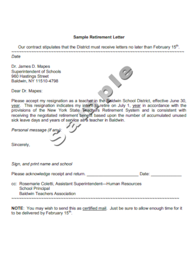teacher retirement letter