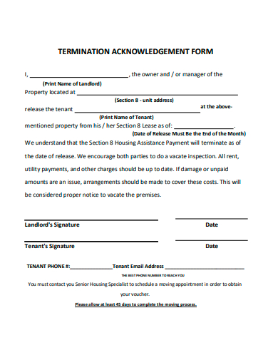 termination acknowledgement form