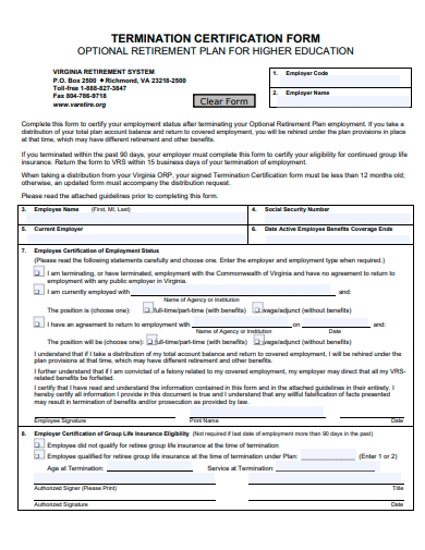 termination certification form