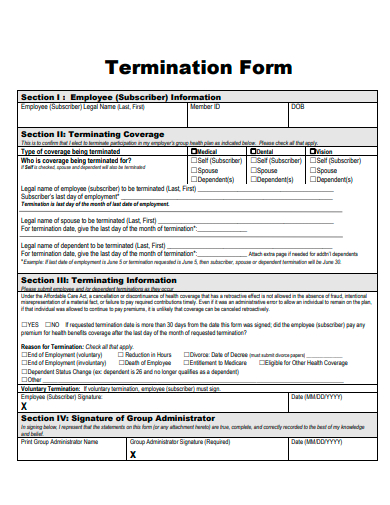 termination form template