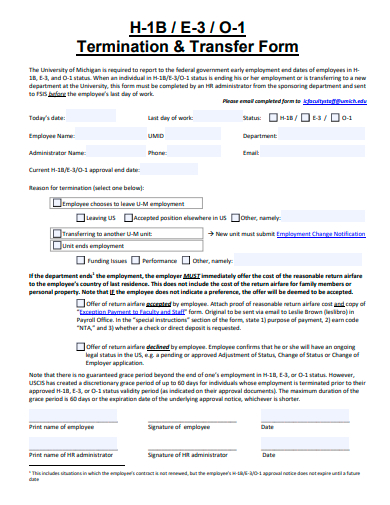 termination and transfer form