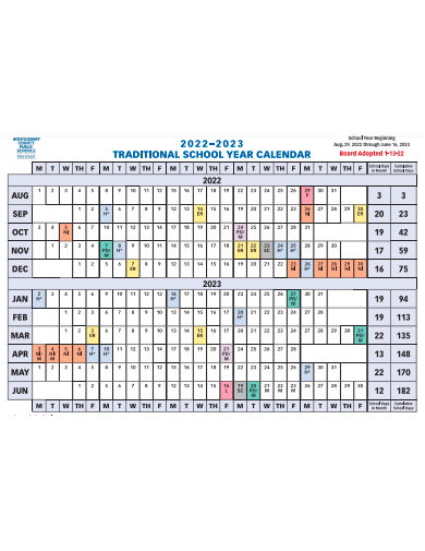 traditional school year calendar