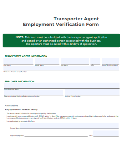 transporter agent employment verification form