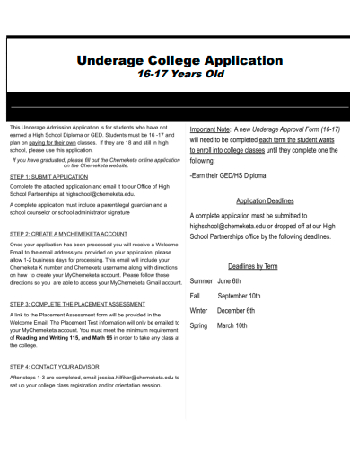 underage college application