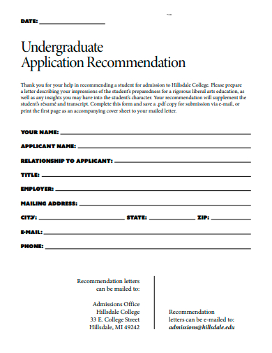 undergraduate application recommendation