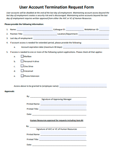 user account termination request form