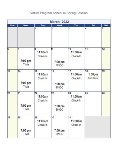virtual program blank calendar