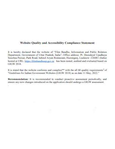 website quality compliance statement