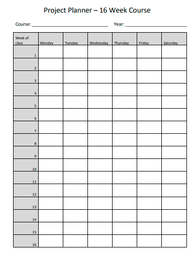 week course project planner