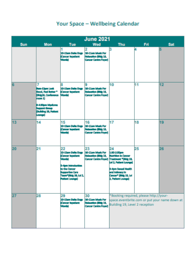 wellbeing blank calendar