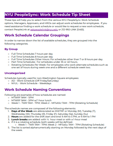 work schedule tip sheet
