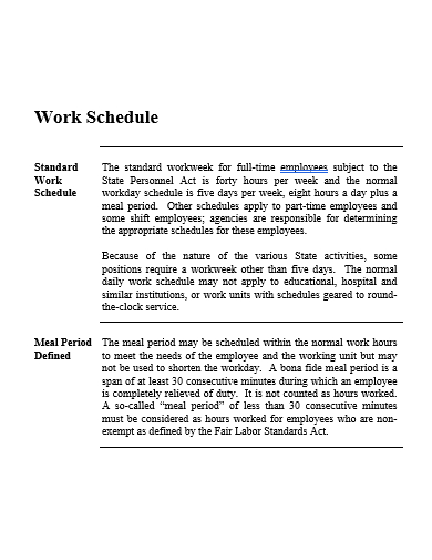 work schedule in doc