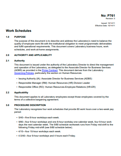 work schedule in pdf