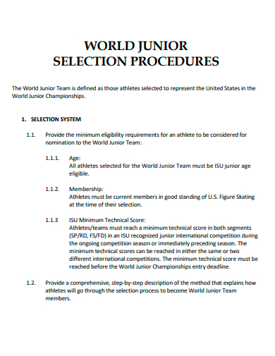 world junior selection procedures