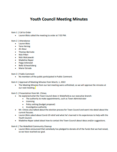 youth council meeting minutes