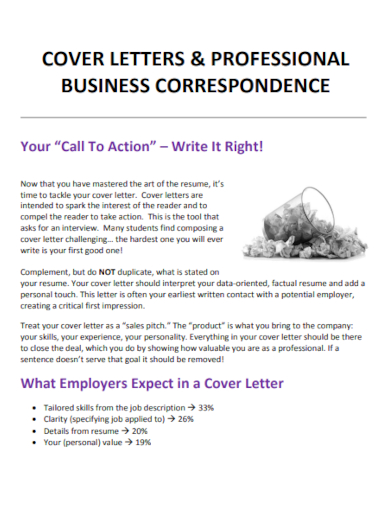 business correspondence cover letter