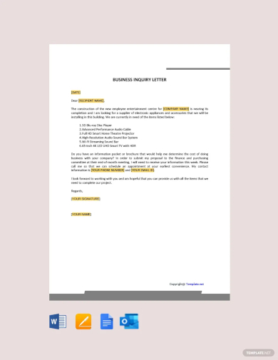 business inquiry letter template