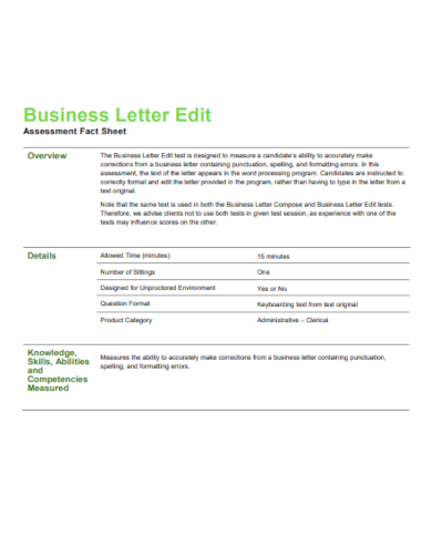 business letter assessment fact sheet