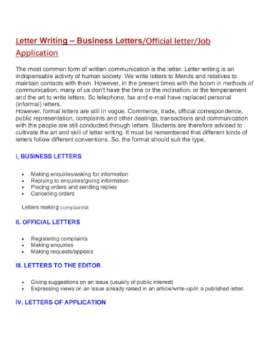 business letter job application