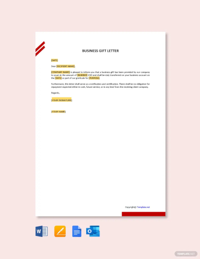 free business gift letter template