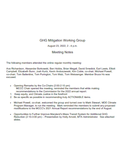 mitigation working group meeting notes