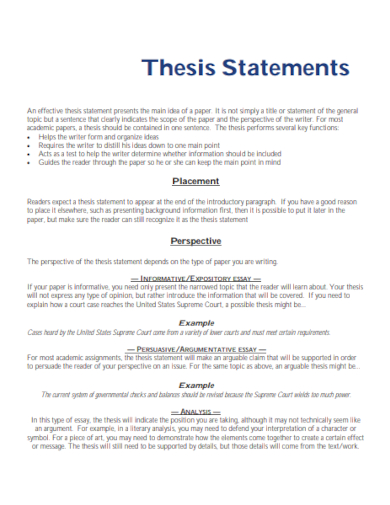 placement thesis statement