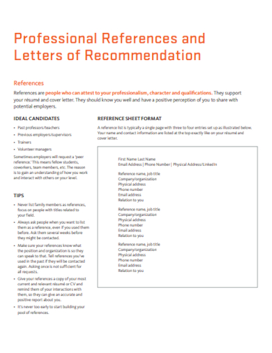 professional reference letter of recommendation
