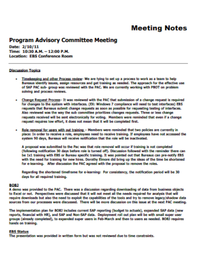 program advisory meeting notes