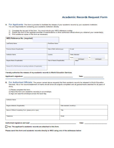 academic records request form
