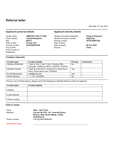 applicant referral letter