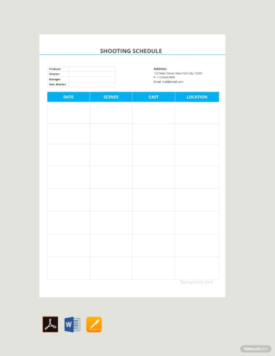 blank shooting schedule template