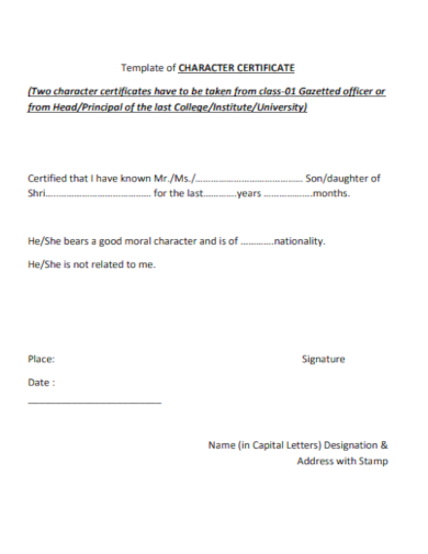 character certificate