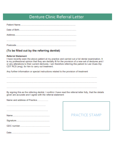 denture clinic referral letter