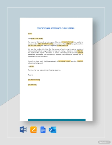 educational reference check letter template