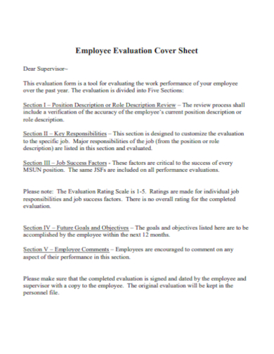 employee evaluation cover sheet