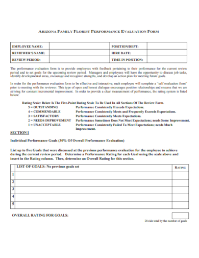 family florist employee evaluation form