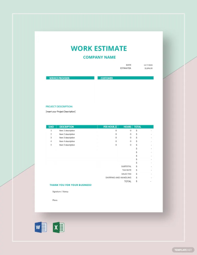 free blank work estimate template