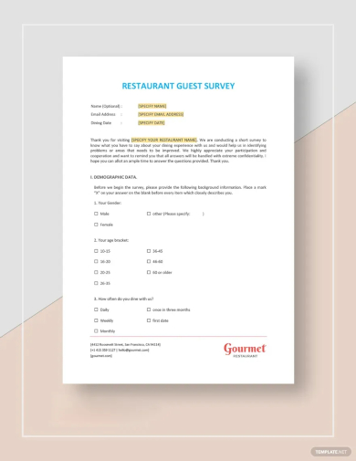 free restaurant guest survey template