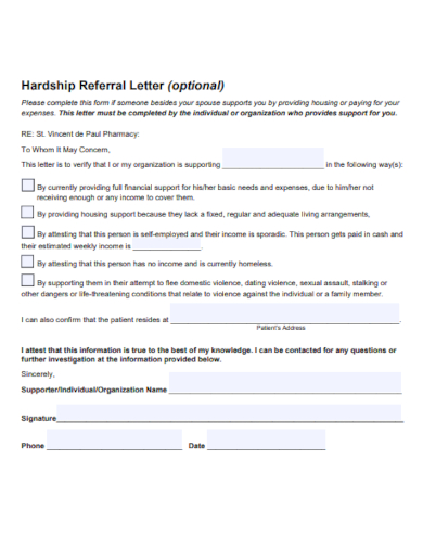 hardship referral letter