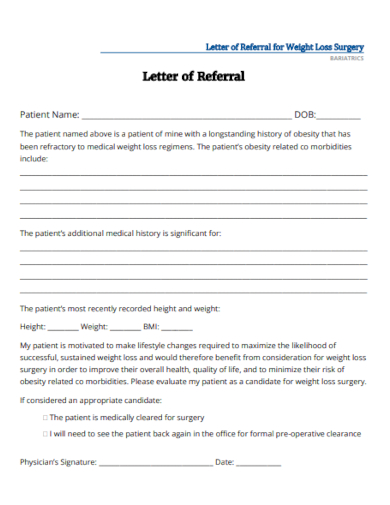 letter of referral for weight loss surgery